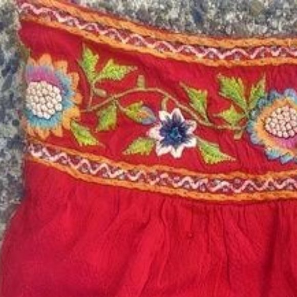 Red Orange Embroidered Crossbody Possibly Silk Boho Festival Gypsy Bag - Picture 5 of 6